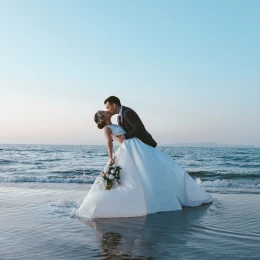 bride and groom on the beach