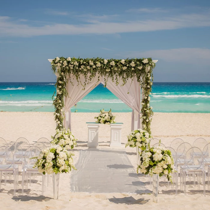 Beach Wedding setup at Secrets The Vine Cancun.