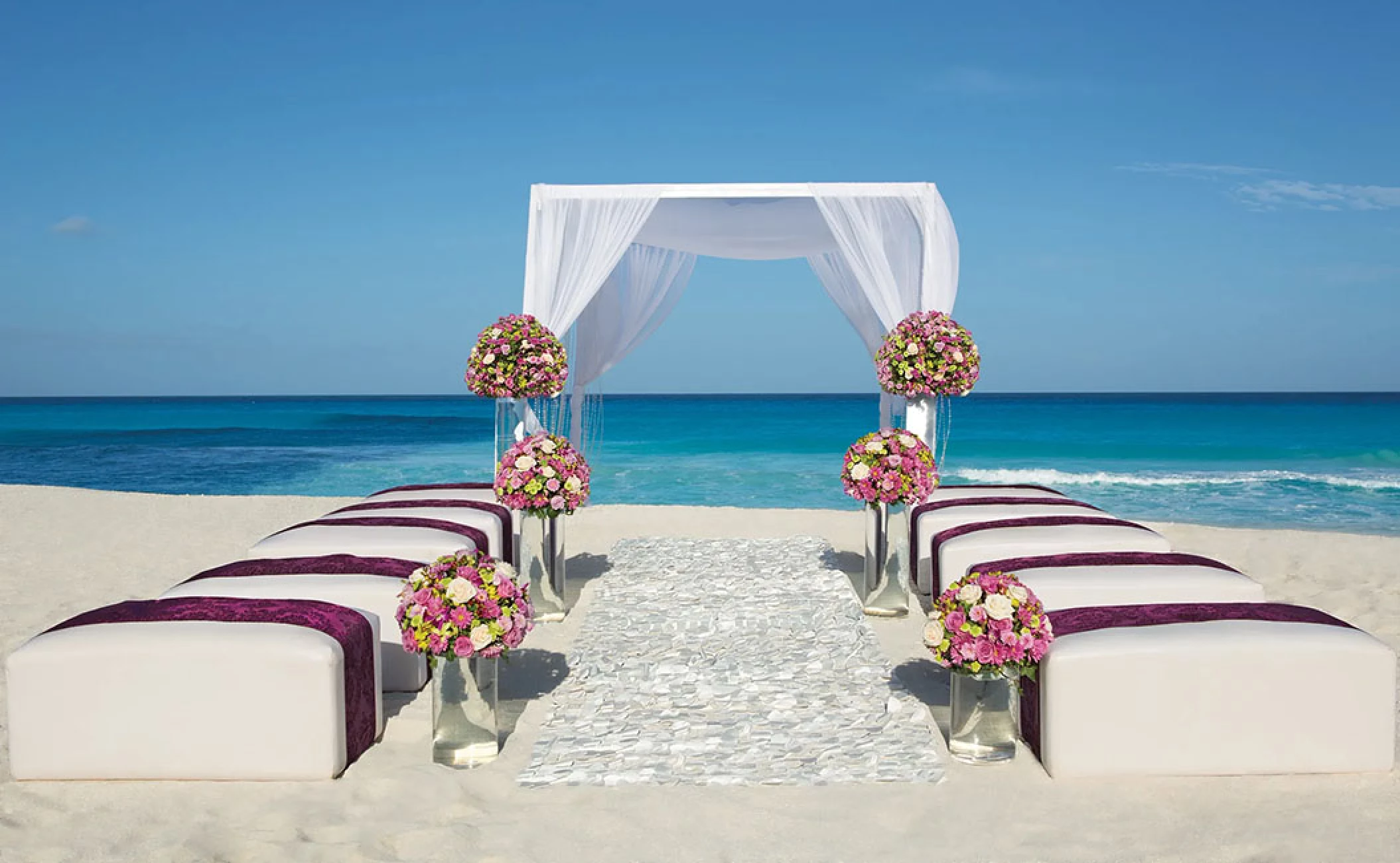 Beach Wedding setup at Secrets The Vine Cancun.