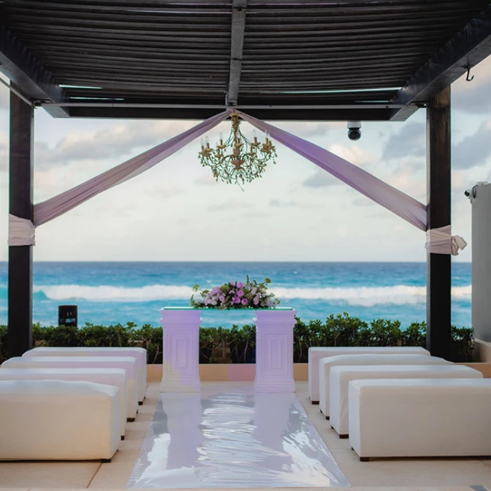 Ceremony setup at Gazebo wedding venue at Secrets The Vine Cancun.