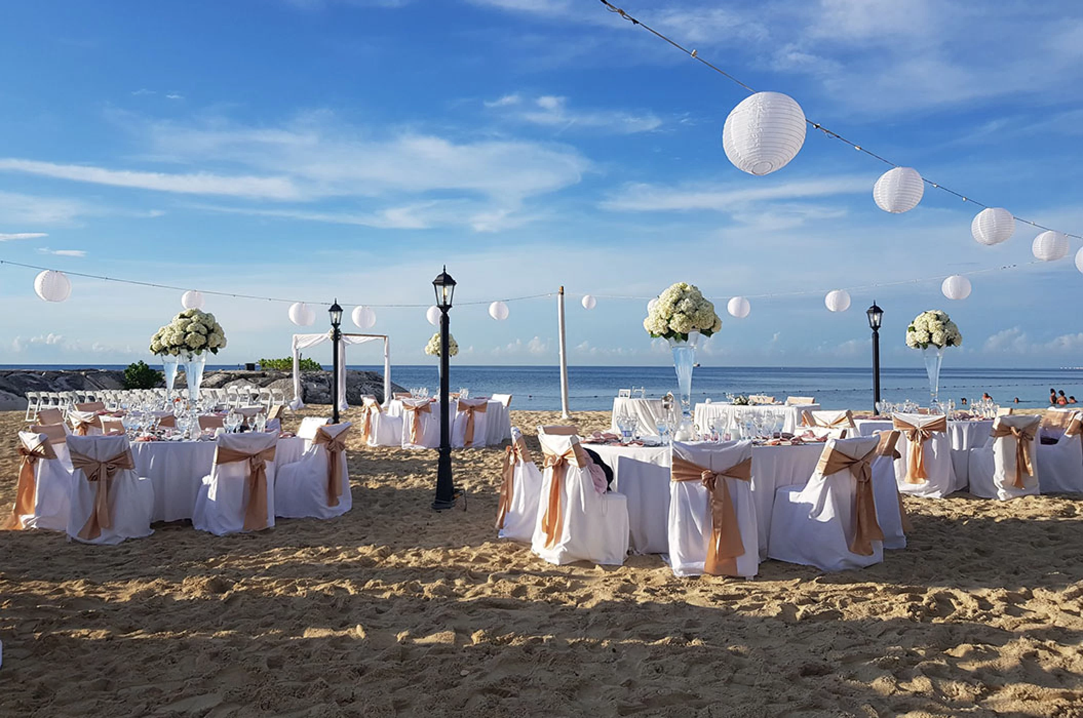 Reception decor on the Barracuda Beach Wedding Venue at Secrets Wild Orchid