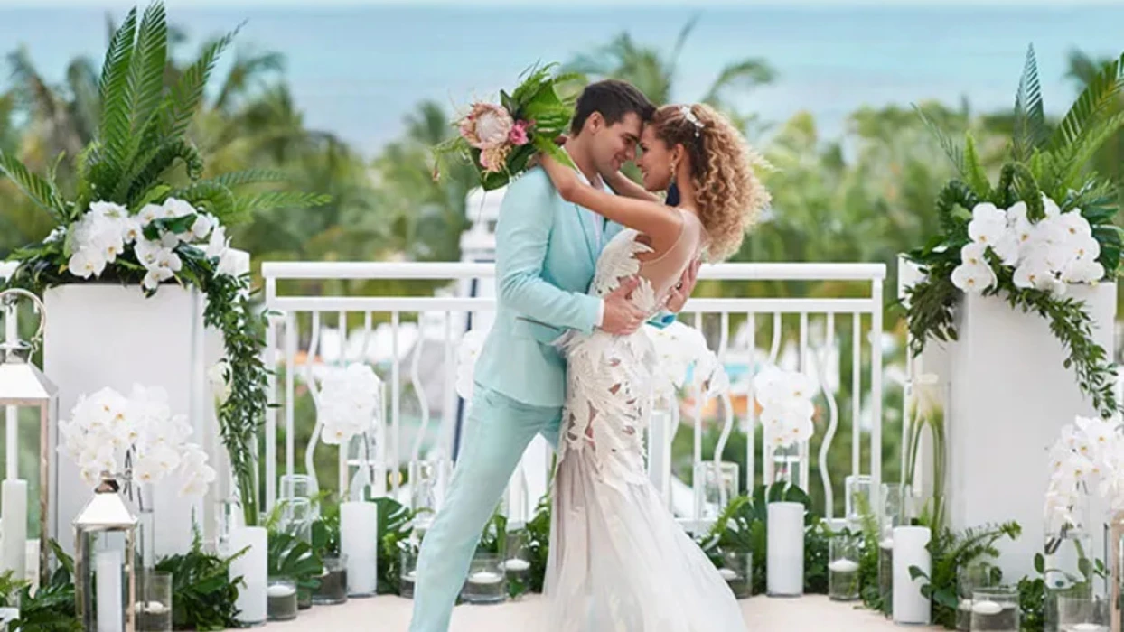 bride and groom at SLS Playa Mujeres