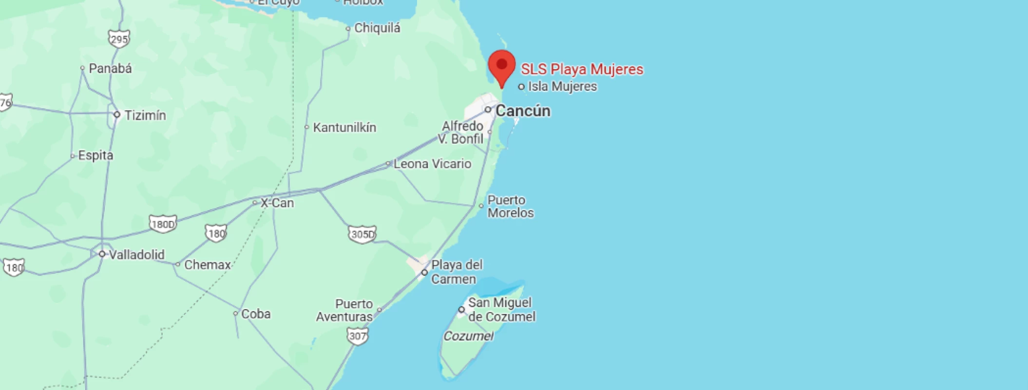 map showing location of SLS Playa Mujeres in Mexico