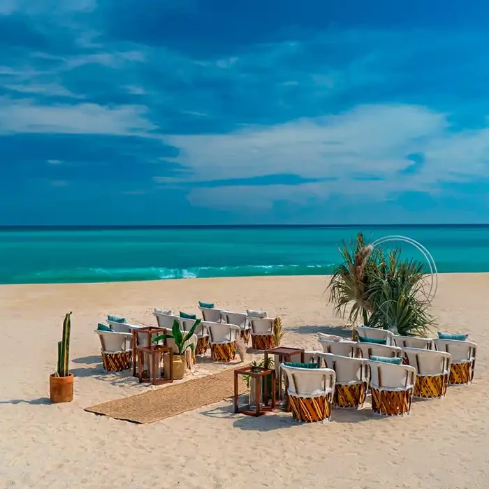 Ceremony decor on the beach at Solaz Los Cabos