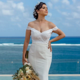 bride at the penthouse terrace venue at the fives oceanfront