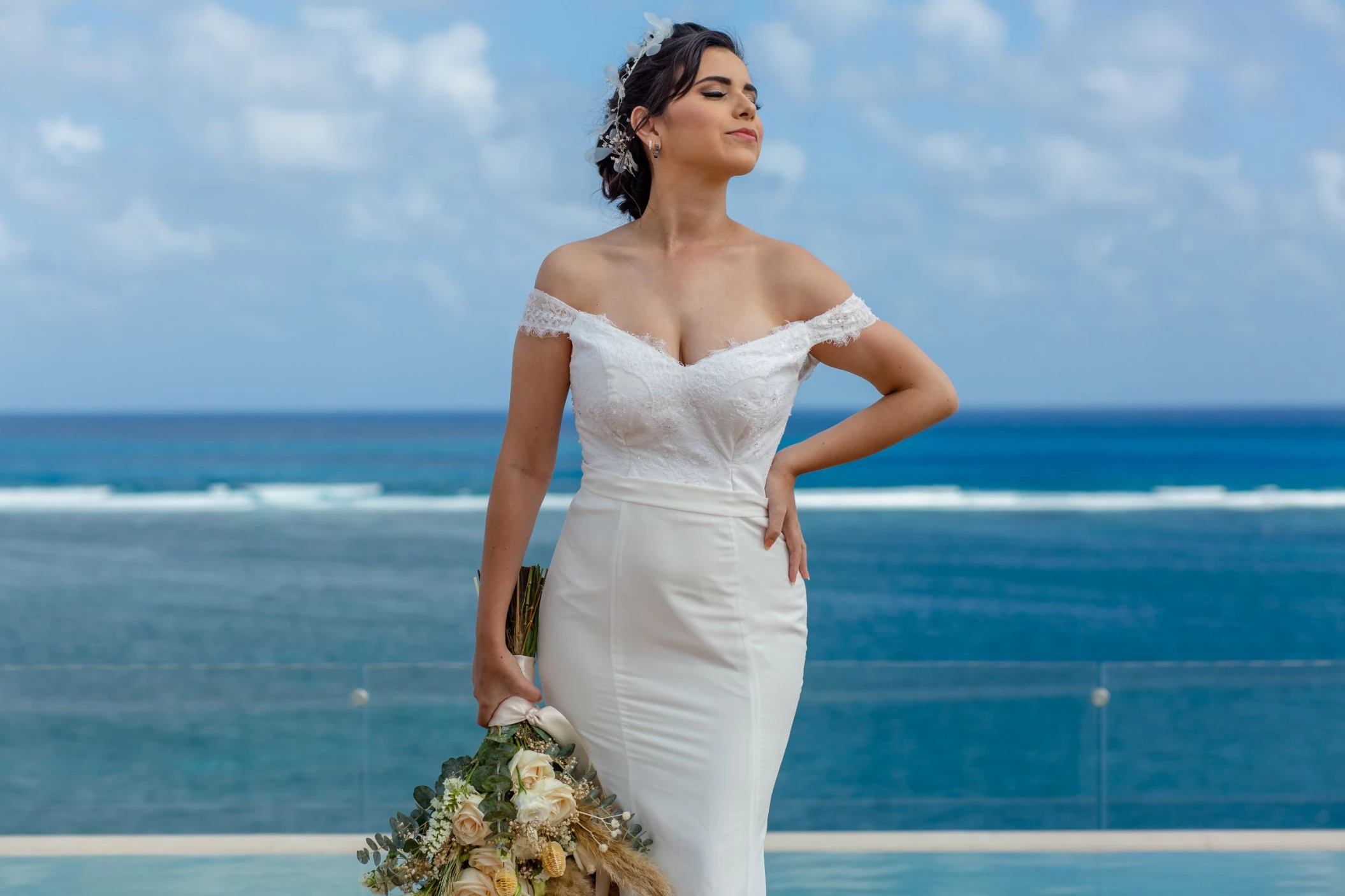 bride at the penthouse terrace venue at the fives oceanfront