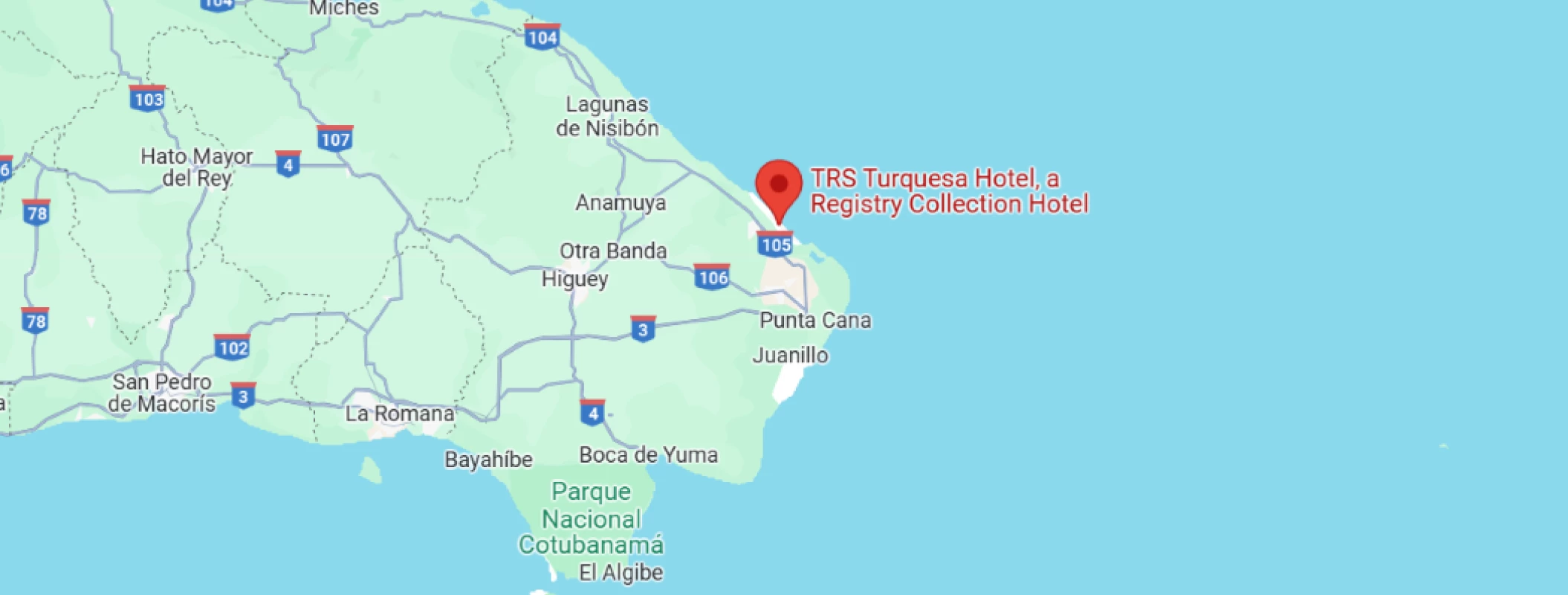 map showing location of TRS Turquesa in the Dominican Republic