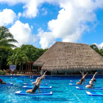 Pool yoga at Valentin Imperial Riviera Maya