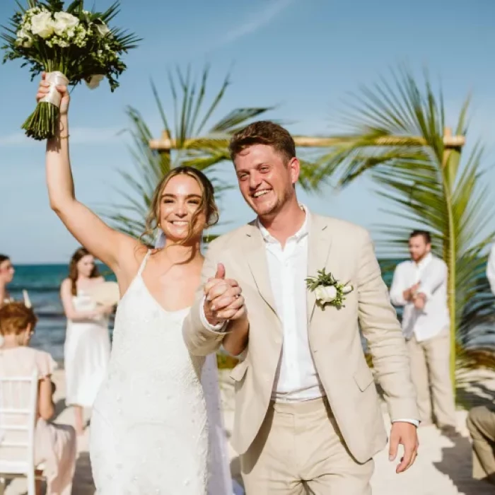 Wedding ceremony on the beach at Valentin Imperial Maya resort