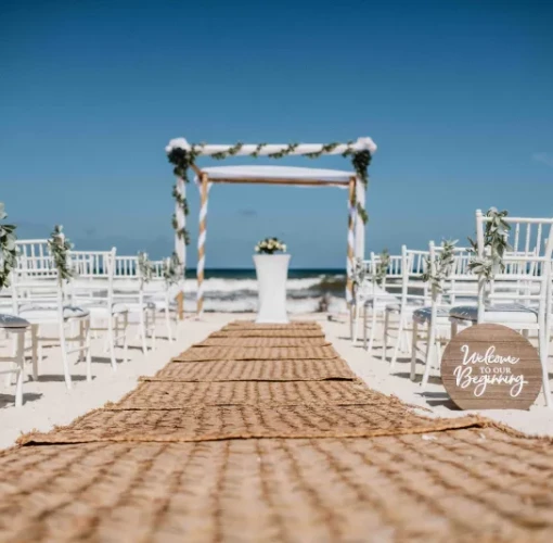 Beach ceremony decor at Valentin Imperial Maya resort