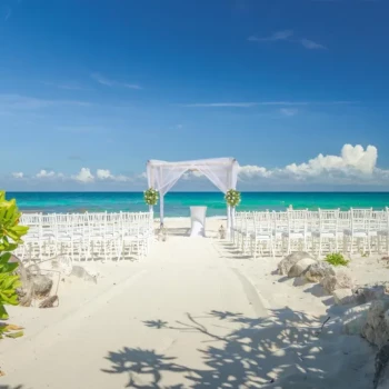 Beach ceremony decor at Valentin Imperial Riviera Maya
