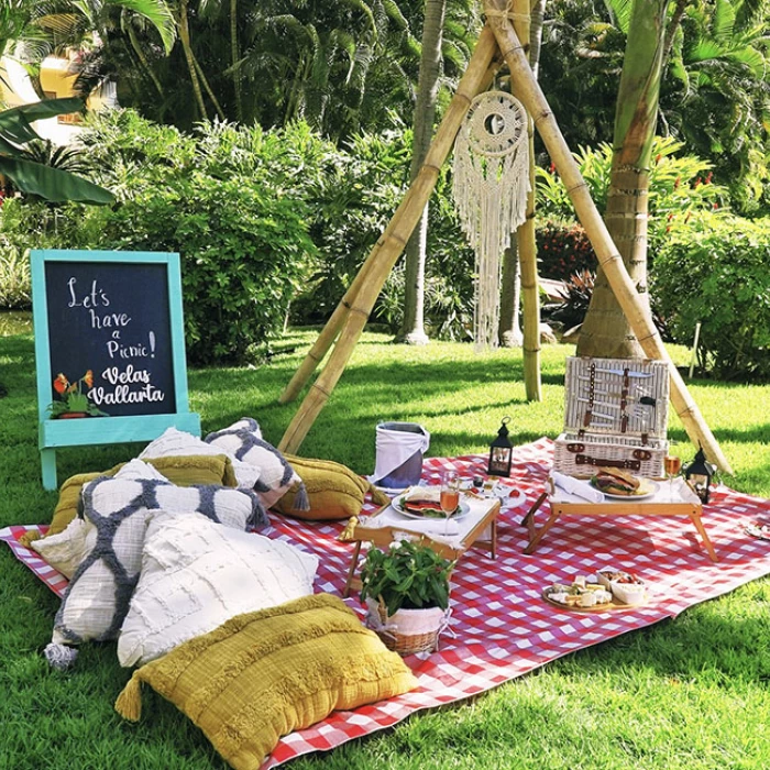 Garden picnic setup at Velas Vallarta