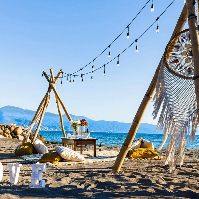 Beach picnic setup at Velas Vallarta