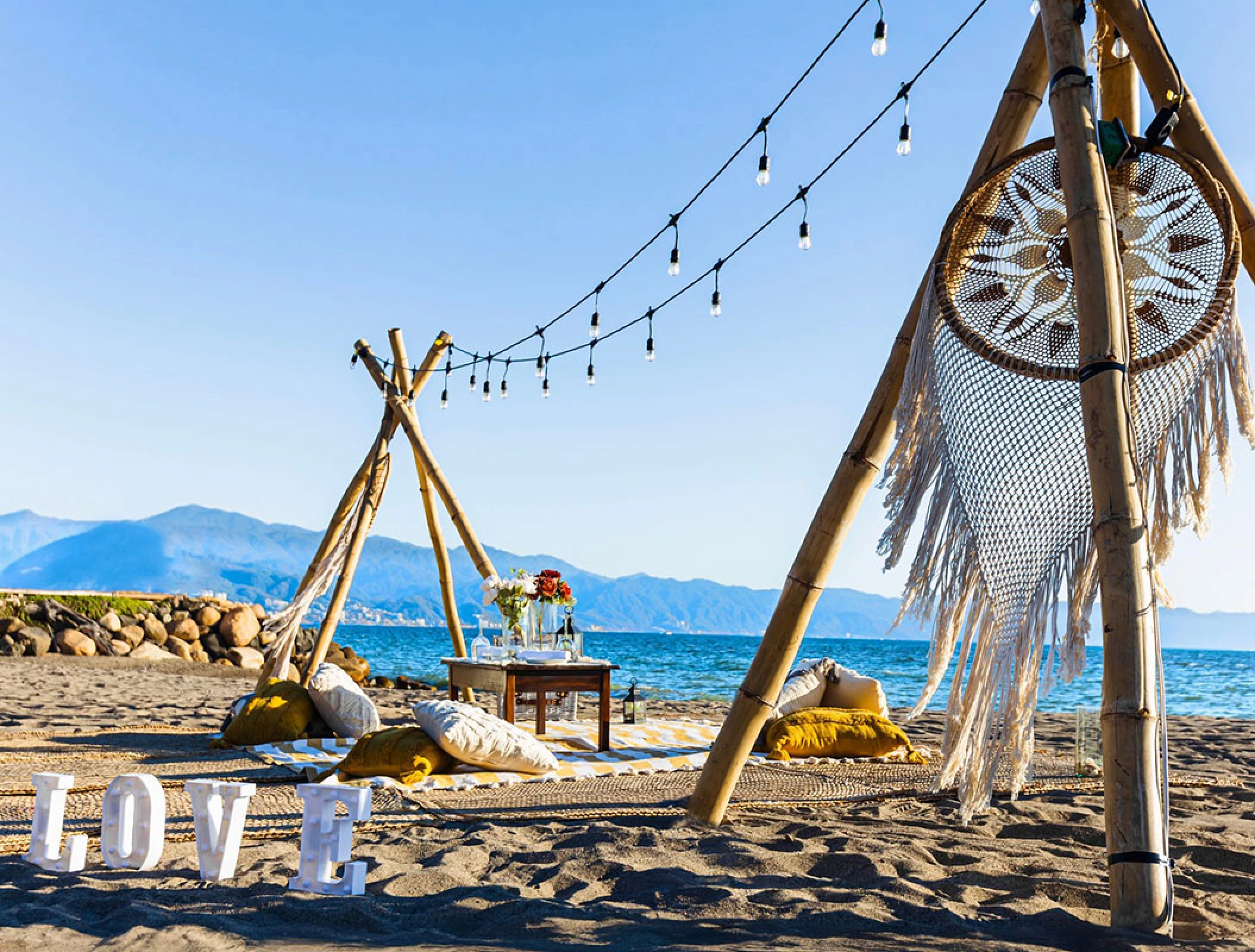 Beach picnic setup at Velas Vallarta