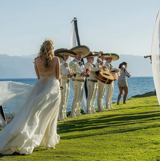 Bride with Mariachi at Velas Vallarta Resort.