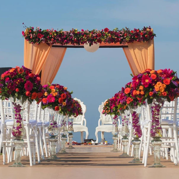 Wedding decoration on pier venue at Velas Vallarta