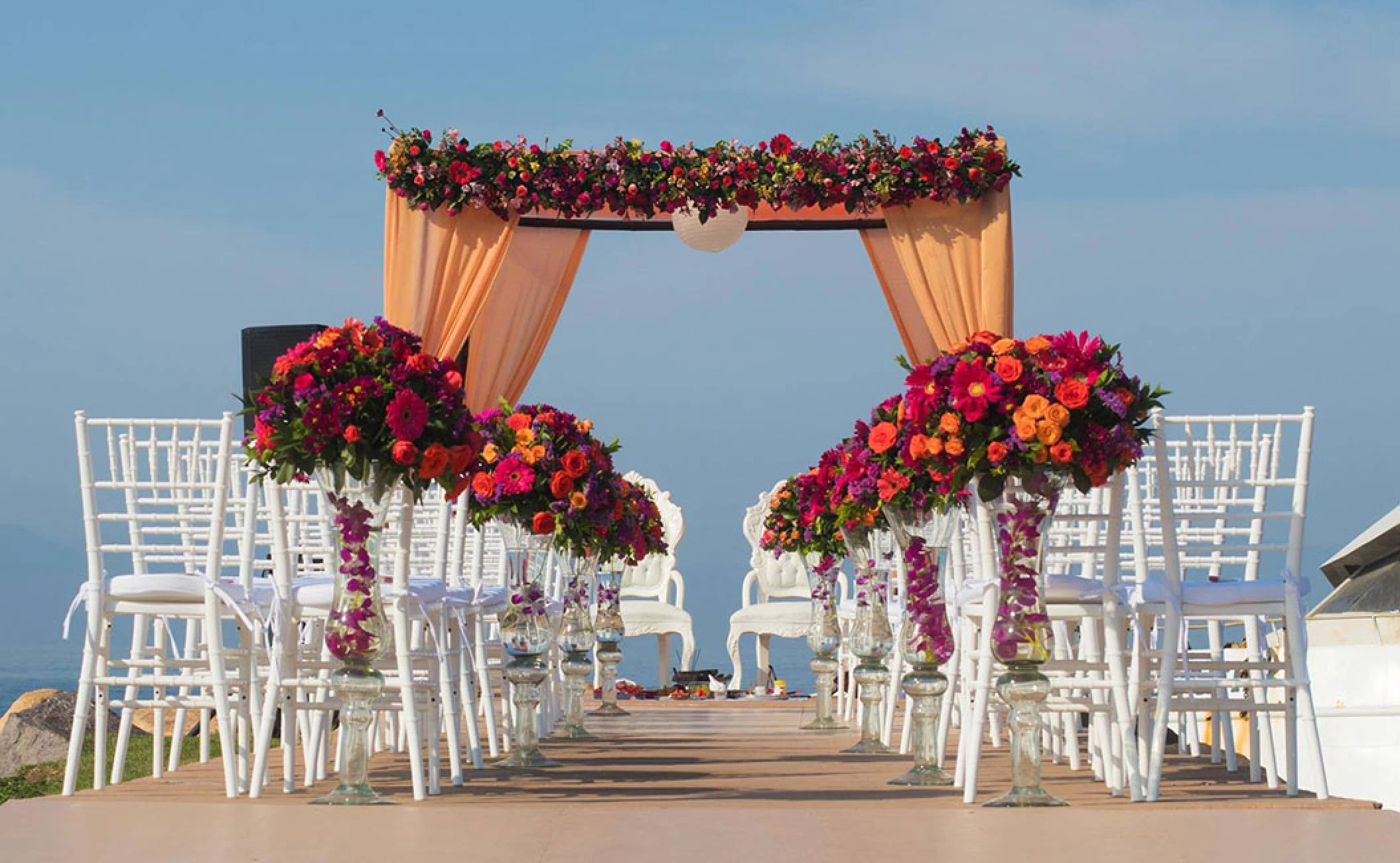 Wedding decoration on pier venue at Velas Vallarta