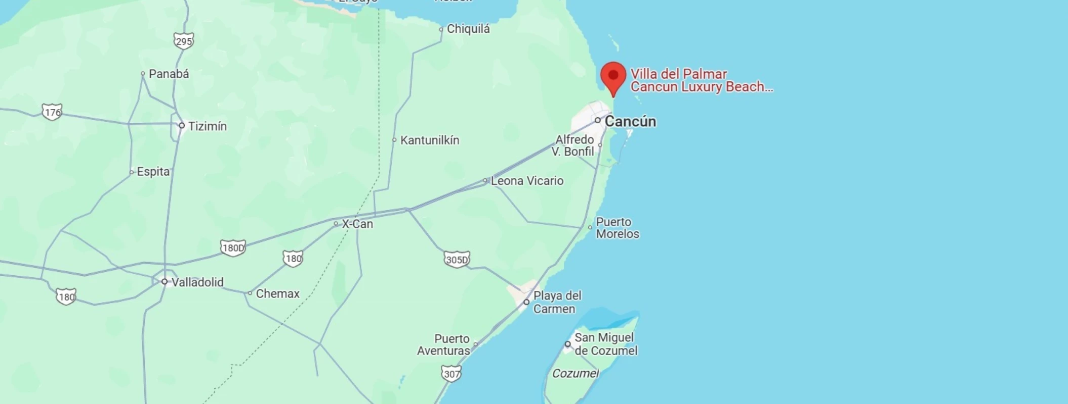 map showing location of Villa del Palmar Cancun Luxury Beach Resort & Spa in Mexico