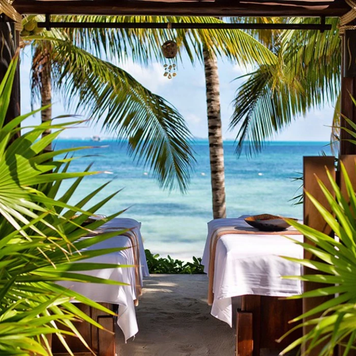 oceanfront massage setup at Villa del Palmar Cancun