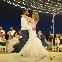 Couple dancing on bech wedding venue at Villa La Estancia Riviera Nayarit