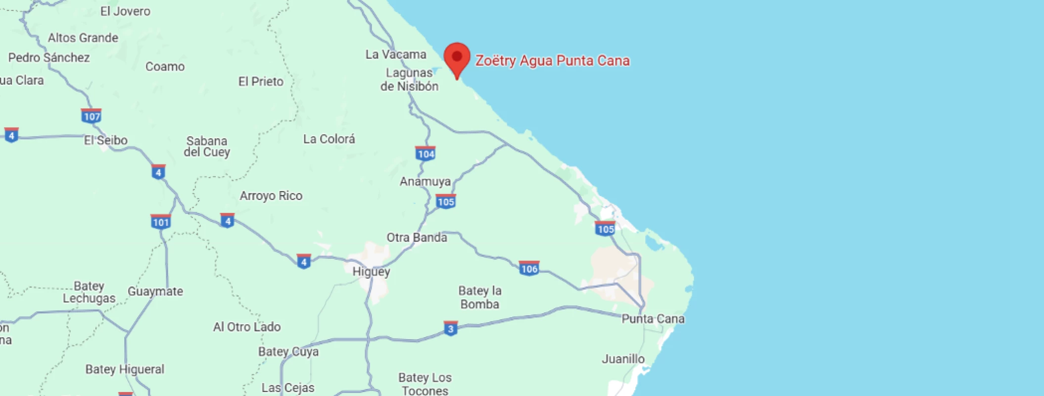 map showing location of zoetry agua punta cana