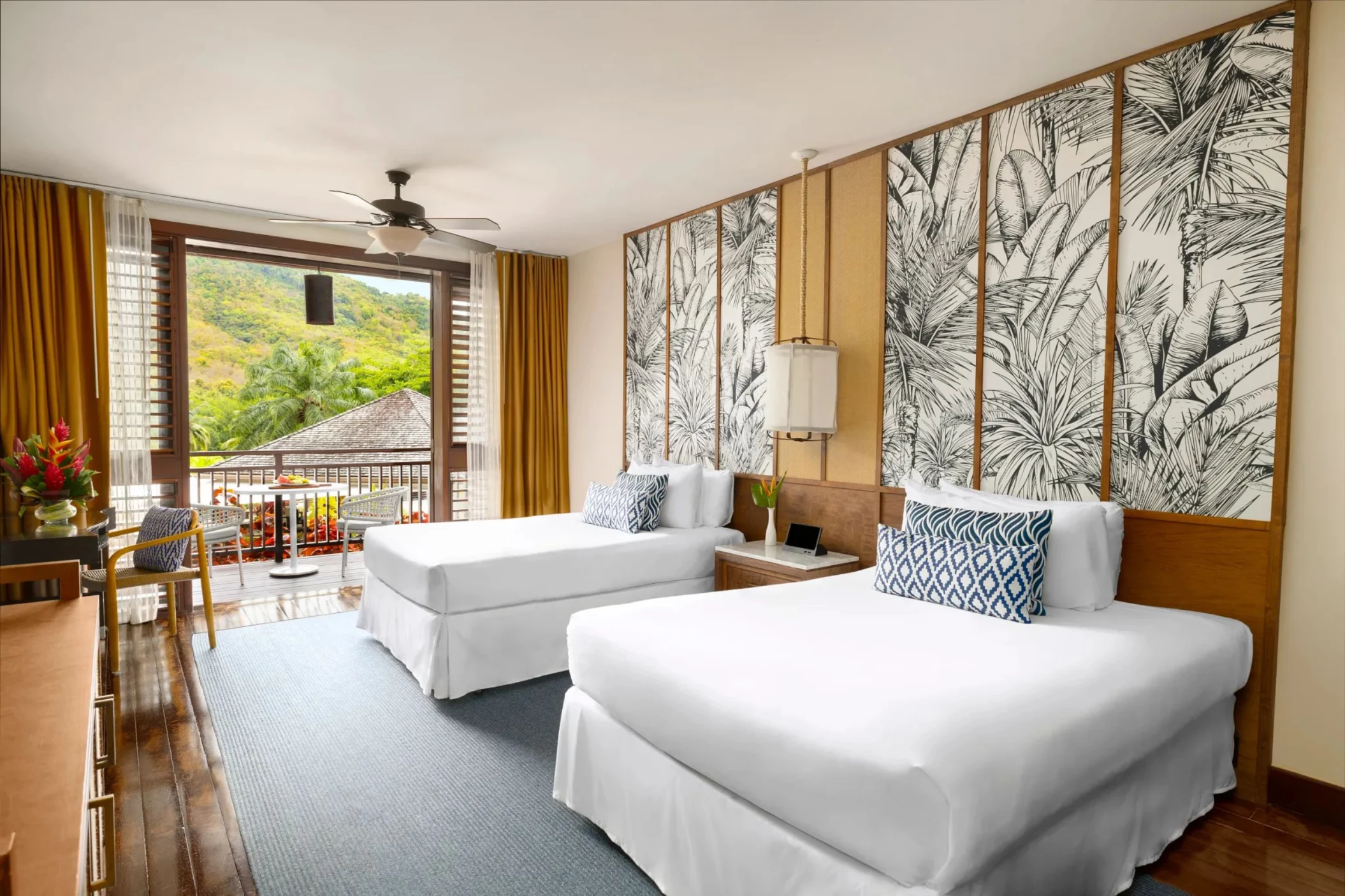 junior suite garden view double beds at Zoetry Marigot Bay St. Lucia