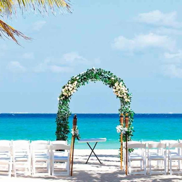 Ceremony decor on the beach at Riu Palace Mexico