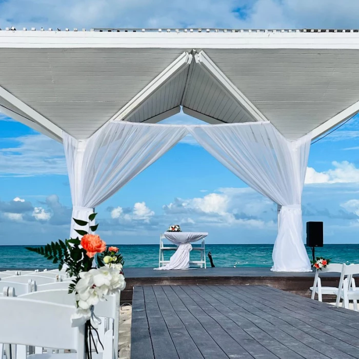 Destination Wedding setup at Beach Gazebo in Royalton Blue Waters.