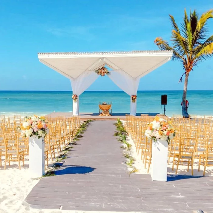 Destination Wedding setup at Beach Gazebo in Royalton Blue Waters.