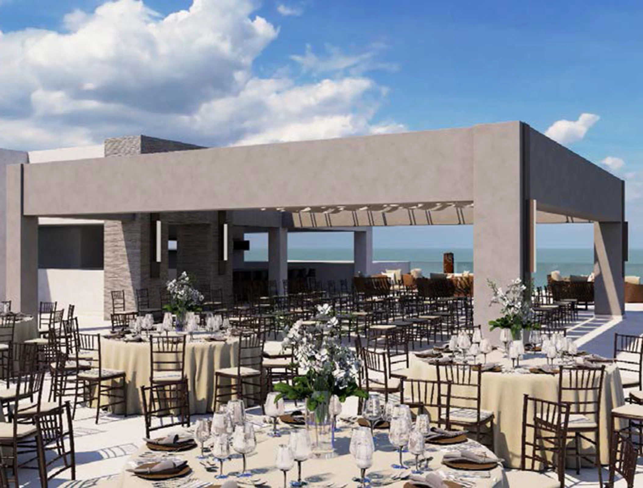 Dinner reception on grazie overview terrace  at Royalton splash riviera cancun