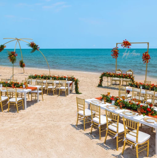 Royalton Splash Riviera Cancun Wedding ceremony setup at the beach