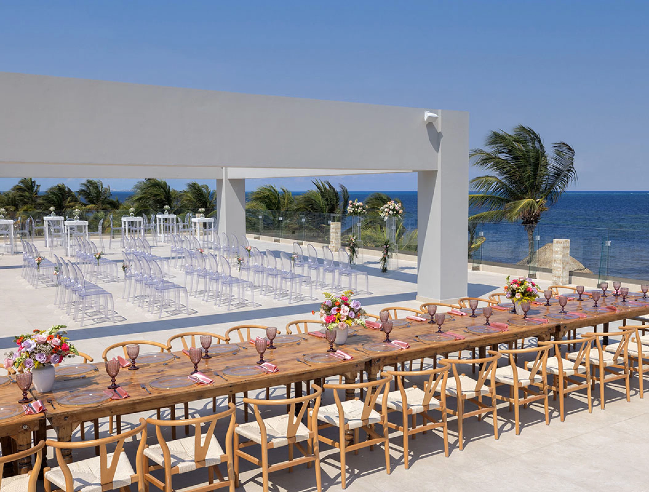 Dinner reception on grazie overview terrace  at Royalton splash riviera cancun