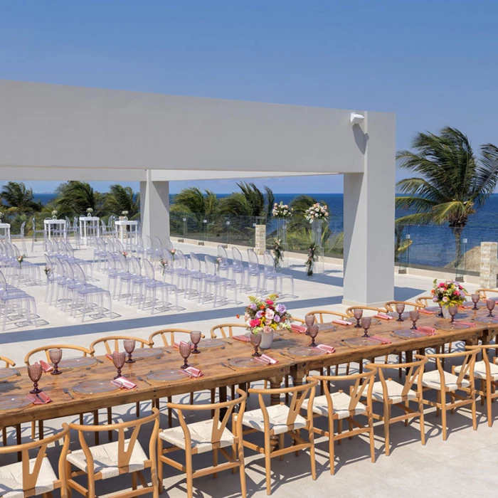 Dinner reception on grazie overview terrace at Royalton splash riviera cancun