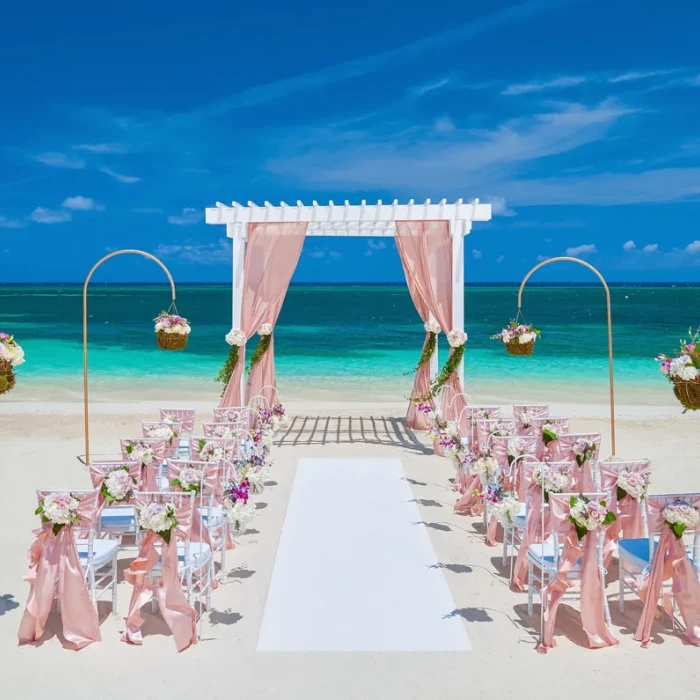 Ceremony decor in the beach at Sandals Montego Bay