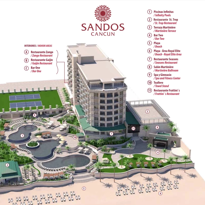 Resort map of Sandos Cancun