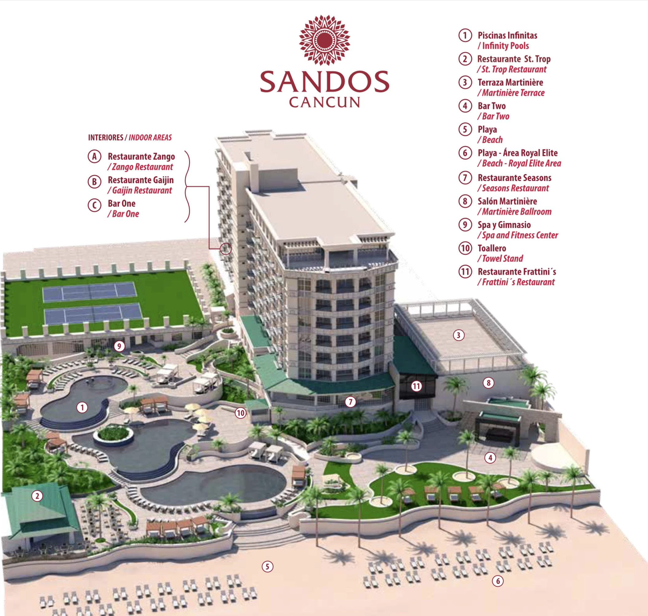 Resort map of Sandos Cancun