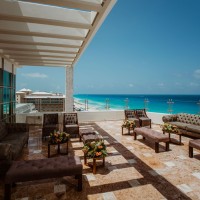 Cocktail decor on the penthouse wedding venue at Sandos Cancun
