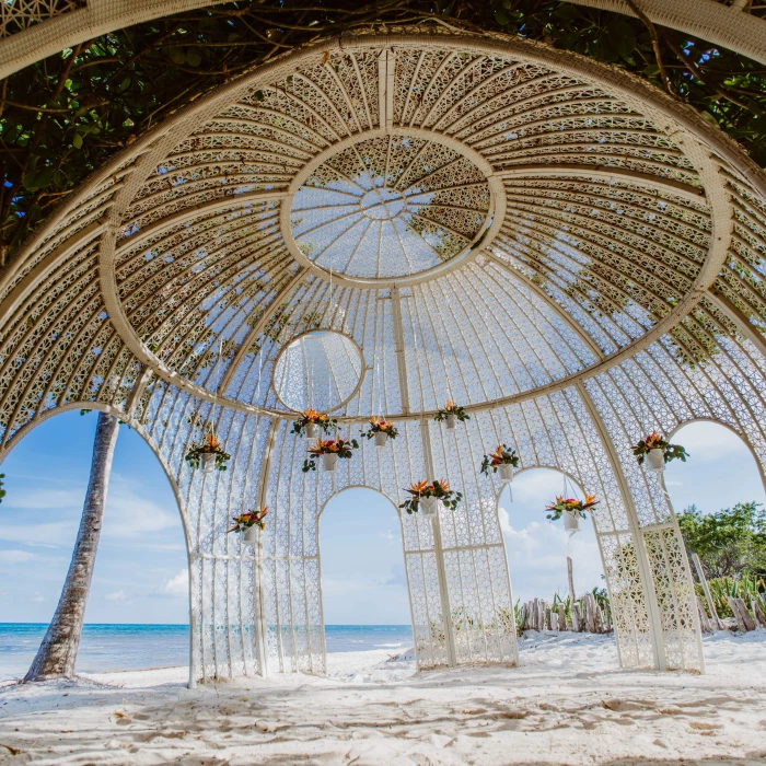 Inside of the beach gazebo at Sandos Caracol Eco Resort