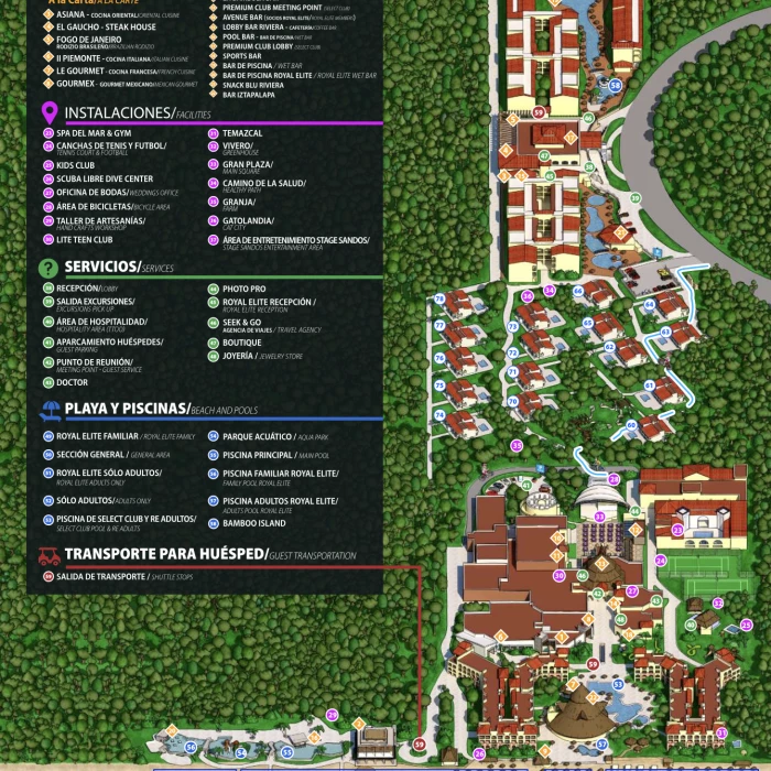 Resort map of Sandos Playacar Beach Resort