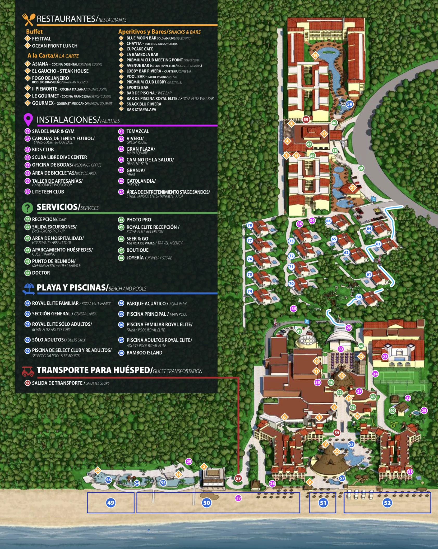 Resort map of Sandos Playacar Beach Resort