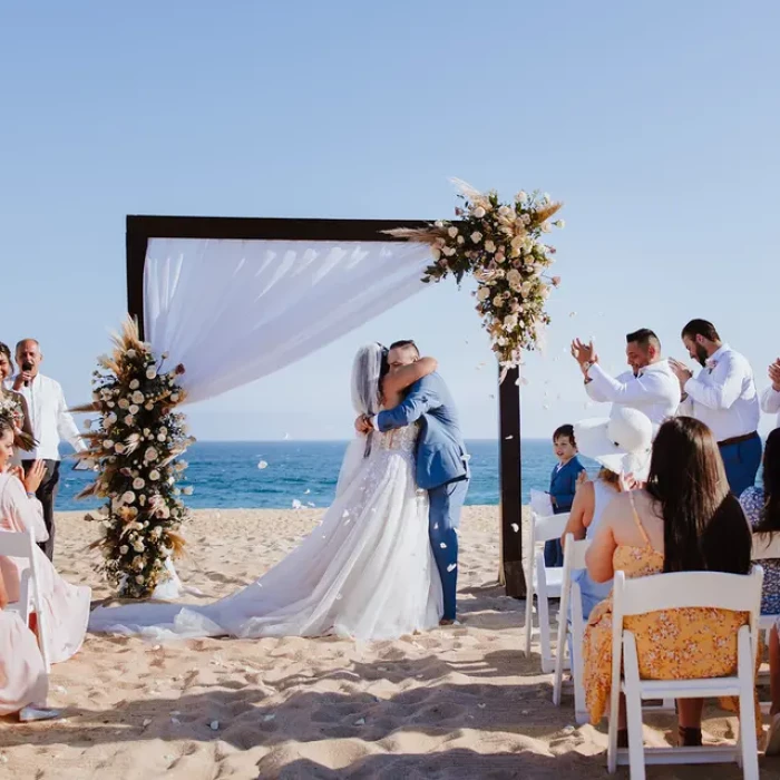 Ceremony decor on the beach at Sandos Finisterra Los Cabos