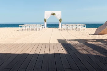 Ceremony decor on the beach at Sandos Finisterra Los Cabos