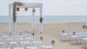 Ceremony decor on the beach at Sandos Finisterra Los Cabos