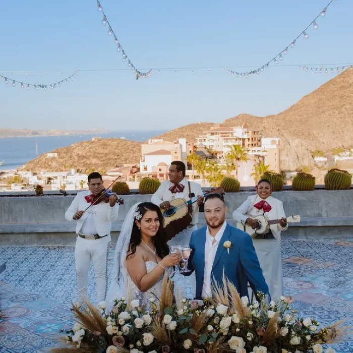 Dinner reception decor on mountaintop terrace at Sandos Finisterra Los Cabos