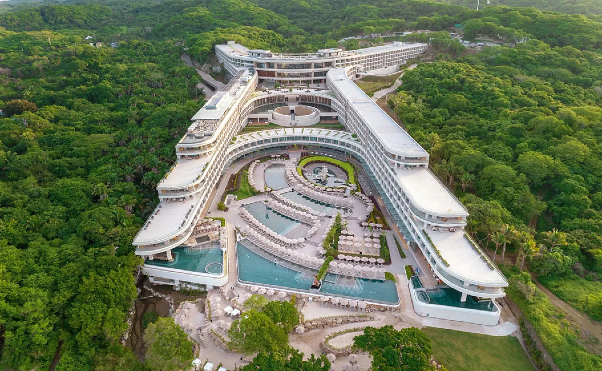 Presidential suite terraces aerial overview at Dreams Bahia Mita Surf and Spa.