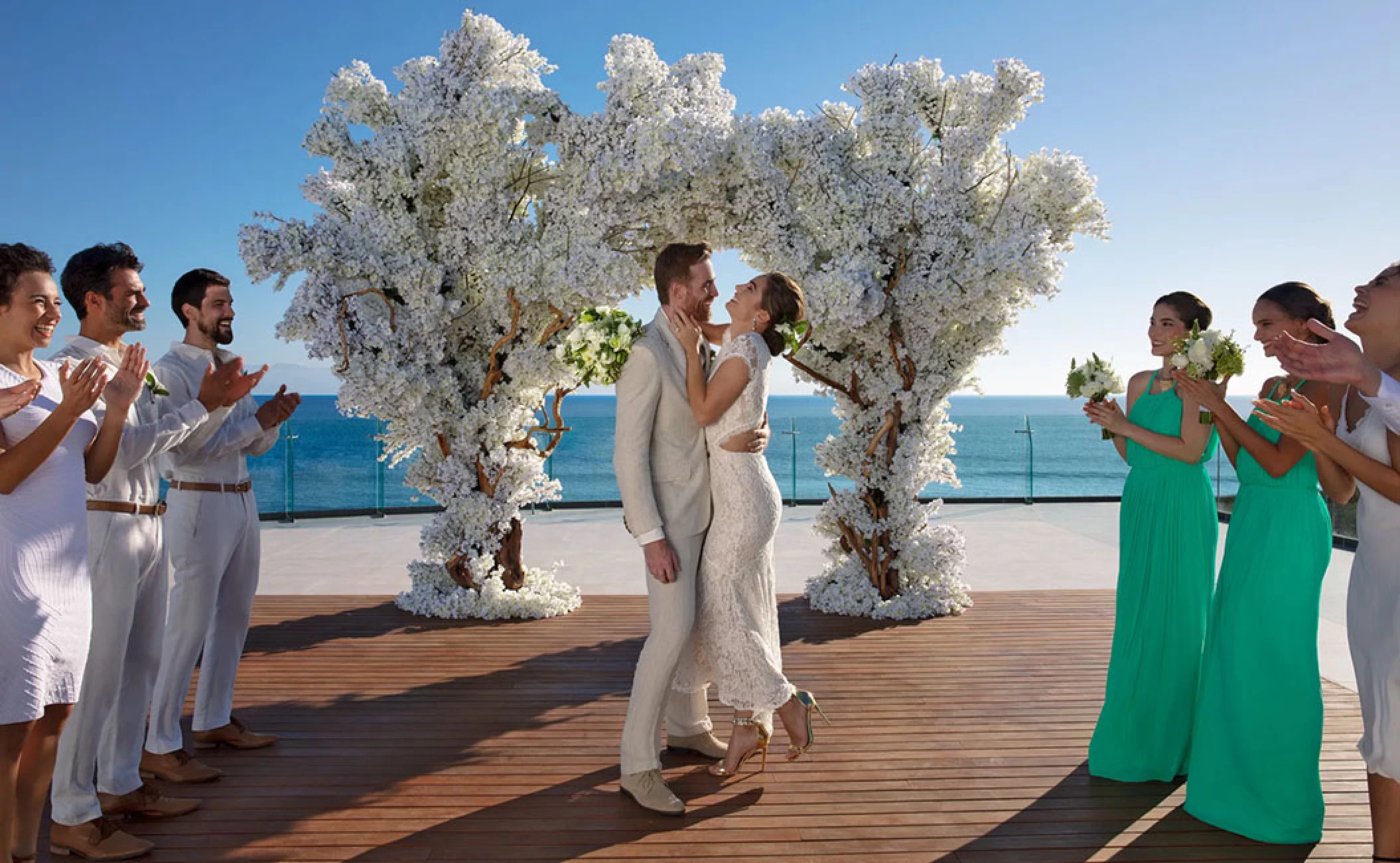 Ceremony on Bay presidential Suite terrace at Secrets Bahia Mita Surf and Spa.