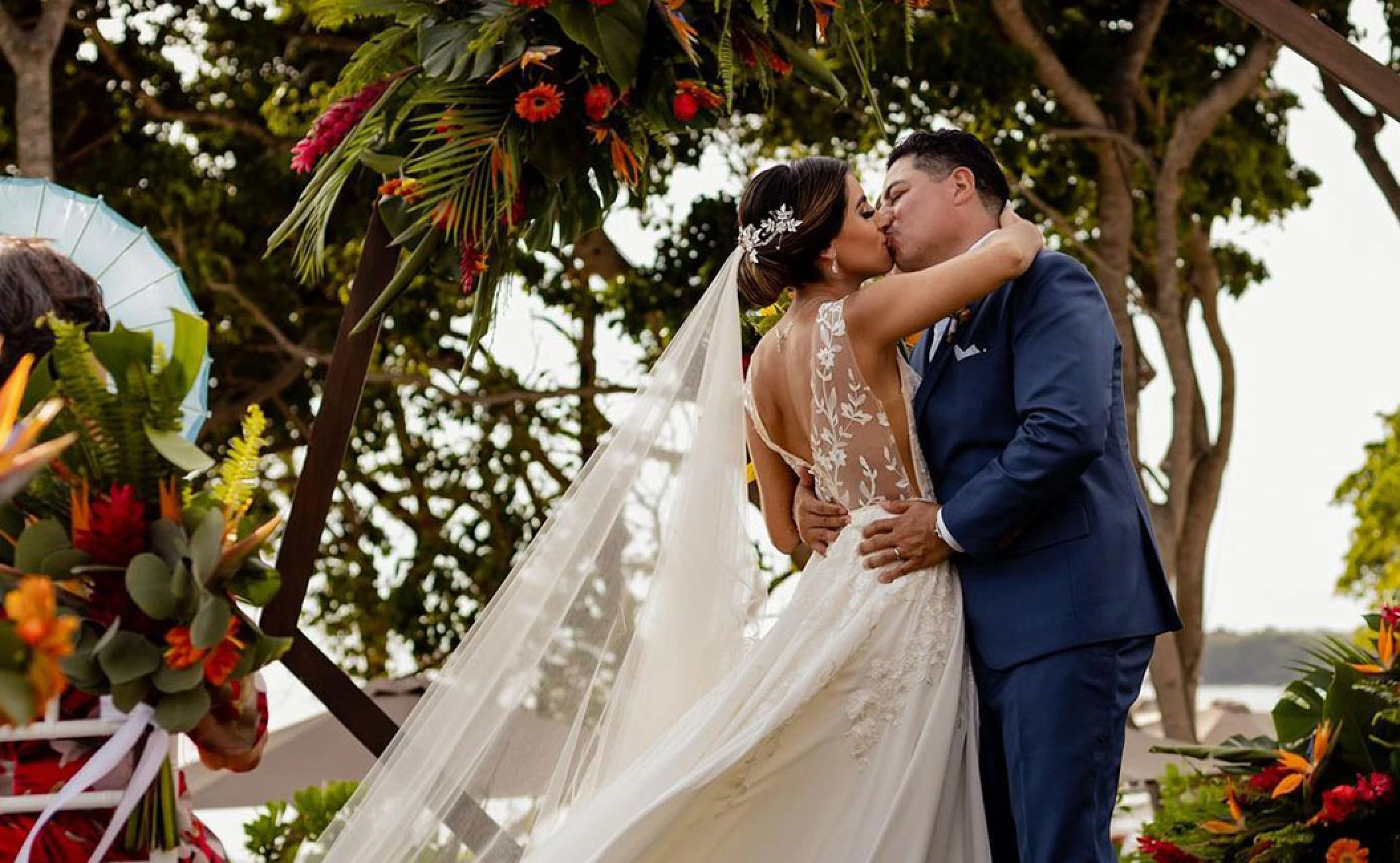 Couple in garden Bahia Mita at Secrets Bahia Mita Surf and Spa.