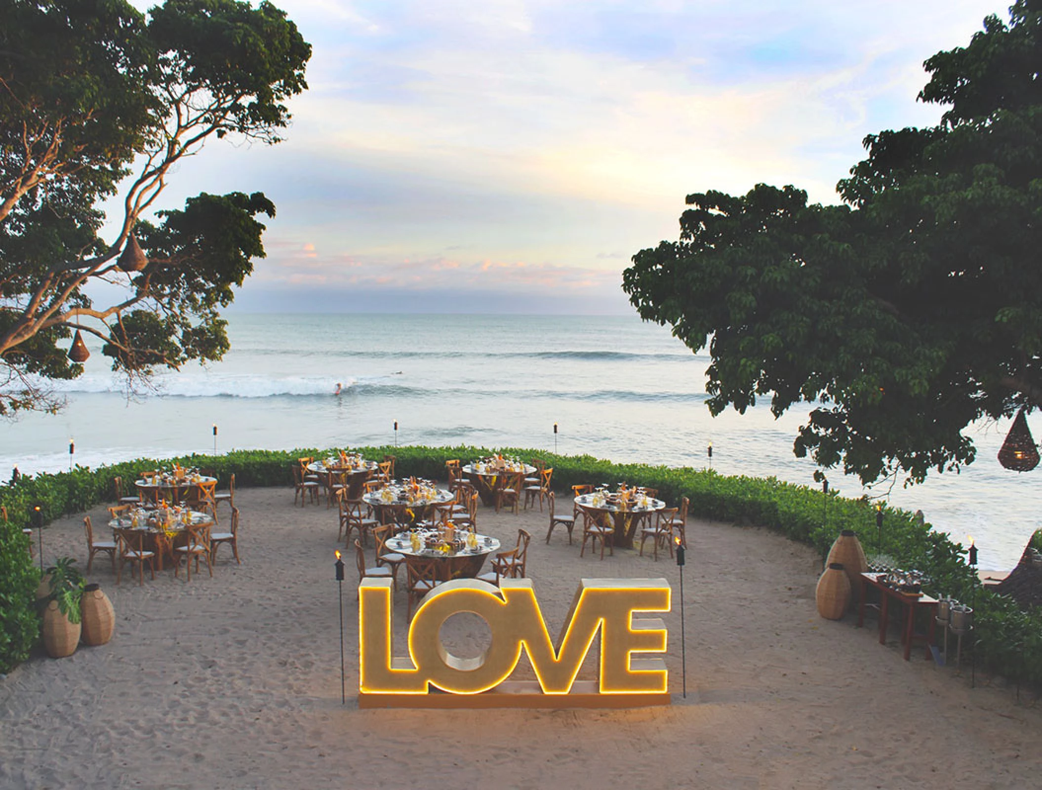 Reception decor on the sand terrace at Dreams Bahia Mita Surf and Spa