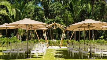 Secrets and Dreams Bahía Mita wedding setup in garden