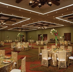 Dinner reception decor on the ballroom wedding venue at Secrets Akumal Riviera Maya